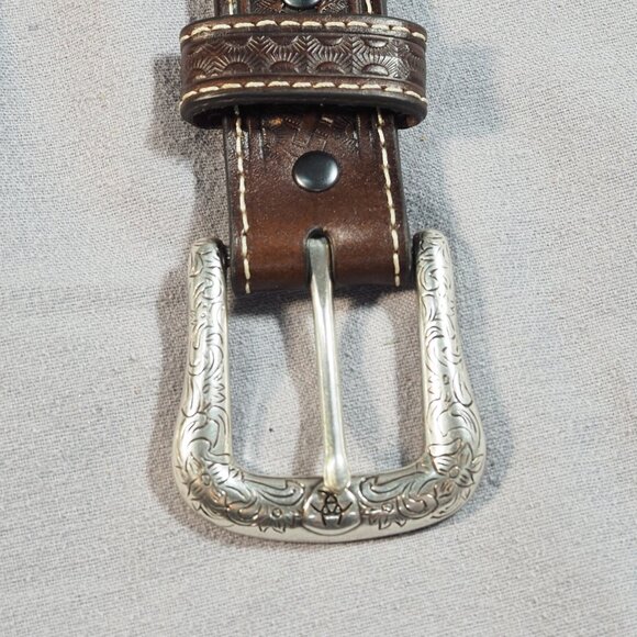 Ariat Belt Womens 24 Brown Leather Tooled Studded Diamond Concho Western Snap - Picture 6 of 13